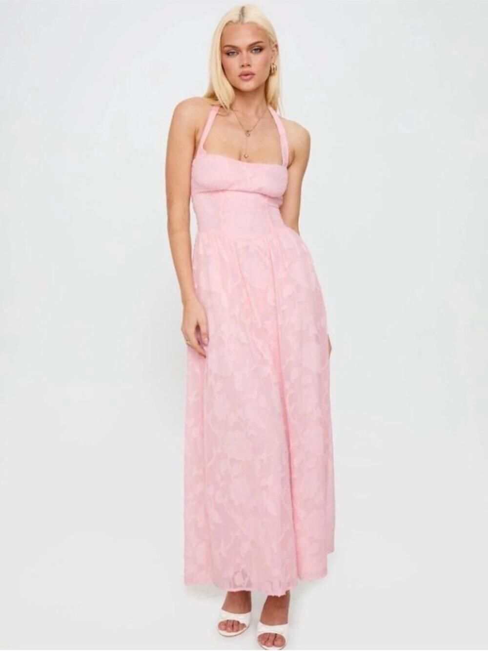 Princess Polly Fransiska Floral Pink Burnout Halter Maxi Dress - Size 0